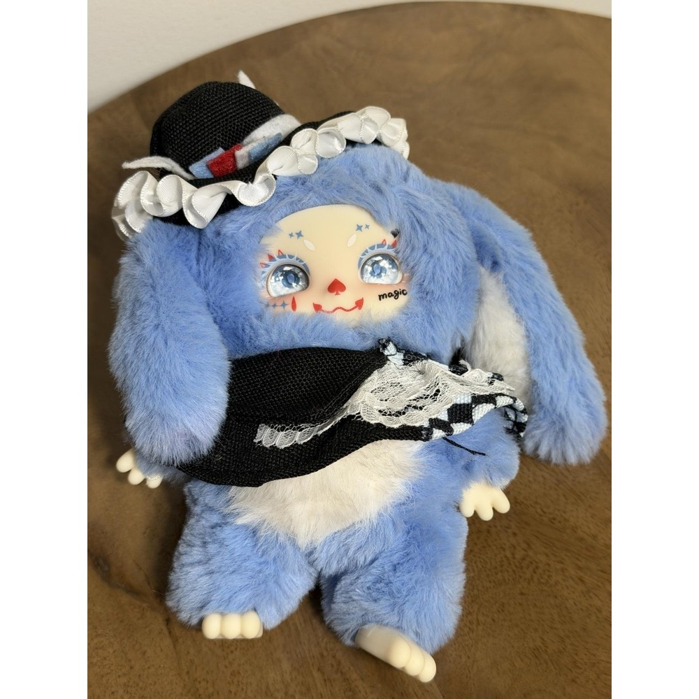 Magic Blue Bunny Plush Small Soft Stuffed Clown Dress Hat Keychain 06282